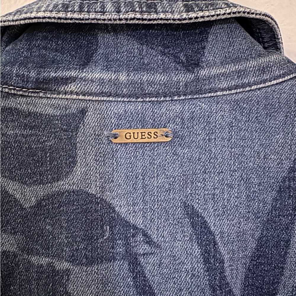 GUESS, Denim Belted Button Front Stella Mini Dress, Tropical Print, Size S - Picture 7 of 11
